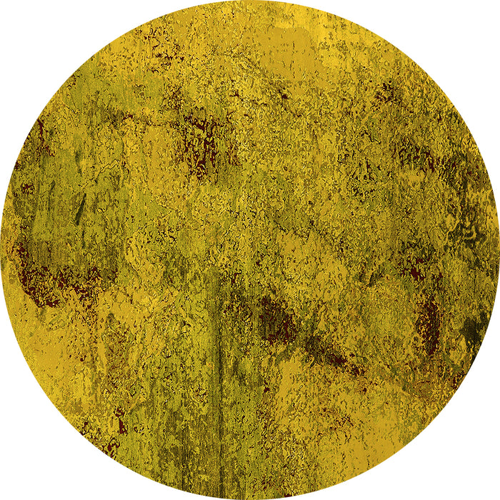 Round Machine Washable Oriental Yellow Industrial Rug, wshurb2464yw