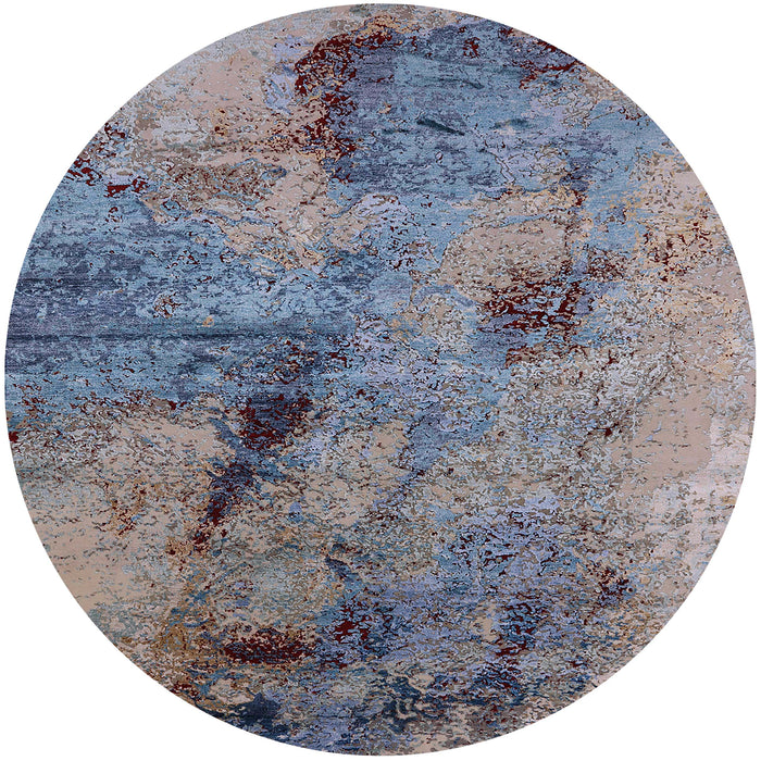 Round Mid-Century Modern Carbon Gray Oriental Rug, urb2464