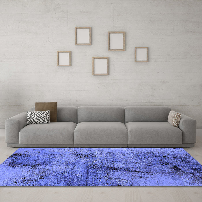Machine Washable Oriental Blue Industrial Rug in a Living Room, wshurb2464blu
