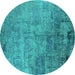 Round Oriental Turquoise Industrial Rug, urb2465turq