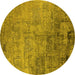 Round Machine Washable Oriental Yellow Industrial Rug, wshurb2465yw