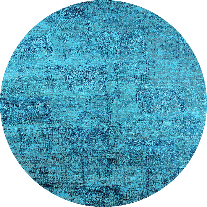 Round Machine Washable Oriental Light Blue Industrial Rug, wshurb2465lblu