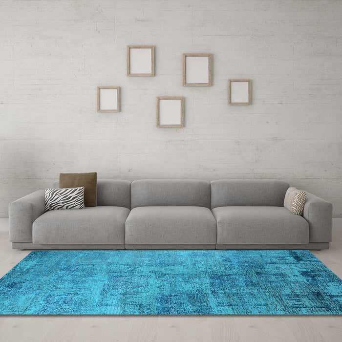 Machine Washable Oriental Light Blue Industrial Rug in a Living Room, wshurb2465lblu