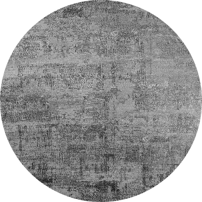 Round Machine Washable Oriental Gray Industrial Rug, wshurb2465gry