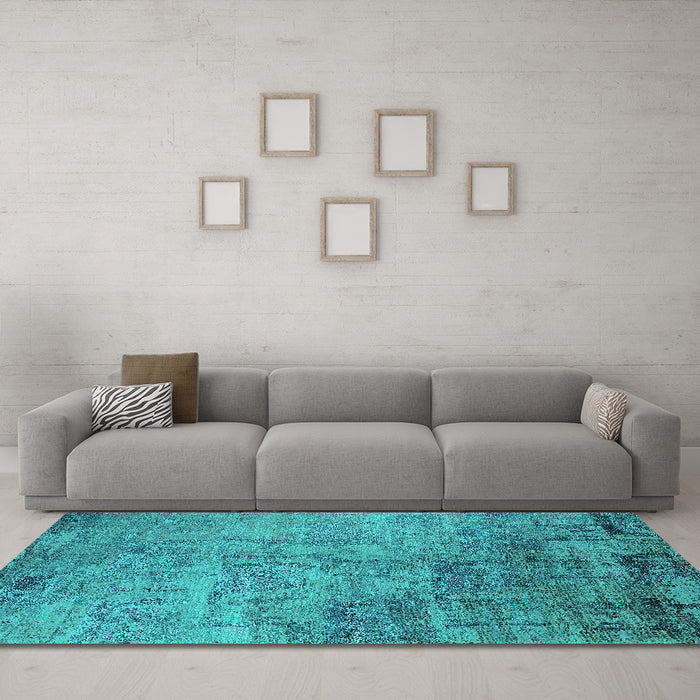 Machine Washable Oriental Turquoise Industrial Area Rugs in a Living Room,, wshurb2465turq