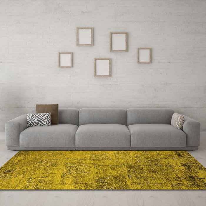 Machine Washable Oriental Yellow Industrial Rug in a Living Room, wshurb2465yw