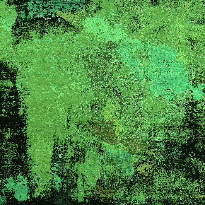 Square Machine Washable Oriental Green Industrial Area Rugs, wshurb2466grn