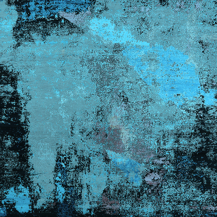 Square Machine Washable Oriental Light Blue Industrial Rug, wshurb2466lblu