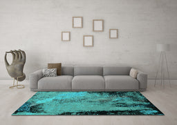 Machine Washable Oriental Turquoise Industrial Area Rugs in a Living Room,, wshurb2466turq