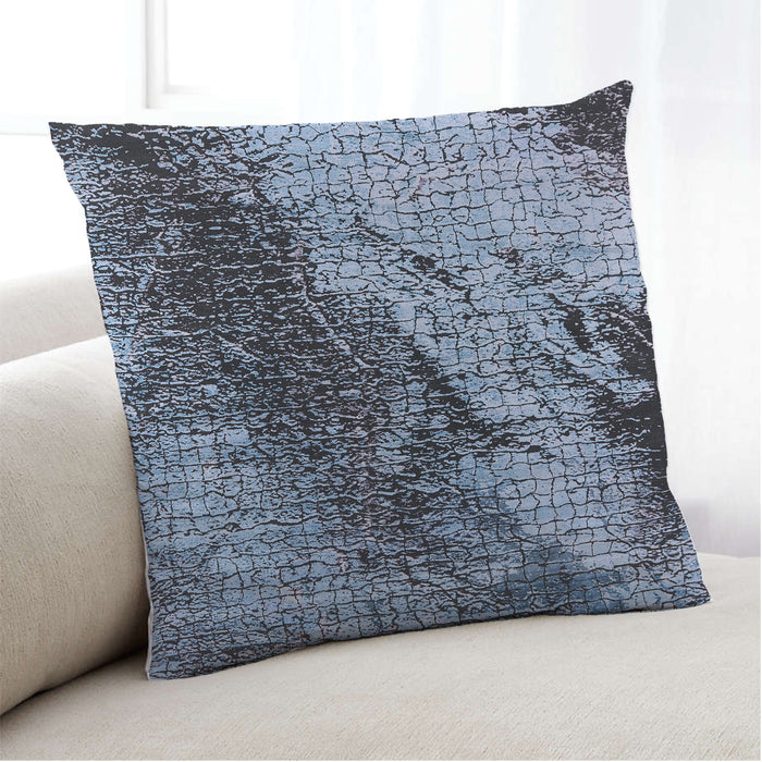 Lifestyle Image of Mid-Century Modern Urban Square Jeans Blue Throw Pillow, 18 inch by 18 inch, pwurb2467