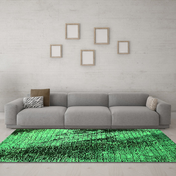 Machine Washable Oriental Green Industrial Area Rugs in a Living Room,, wshurb2467grn