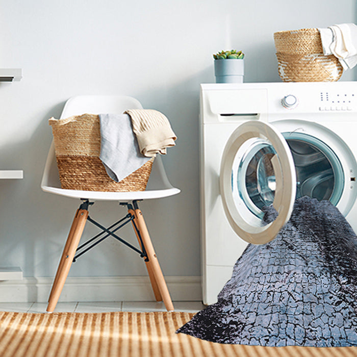 Machine Washable Industrial Modern Jeans Blue Rug in a Washing Machine, wshurb2467