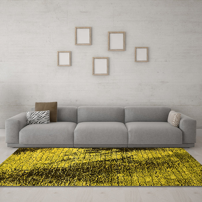 Machine Washable Oriental Yellow Industrial Rug in a Living Room, wshurb2467yw