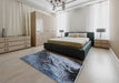 Mid-Century Modern Jeans Blue Oriental Rug in a Bedroom, urb2467