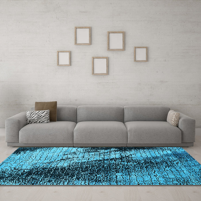Machine Washable Oriental Light Blue Industrial Rug in a Living Room, wshurb2467lblu