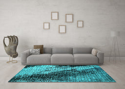 Machine Washable Oriental Turquoise Industrial Area Rugs in a Living Room,, wshurb2467turq