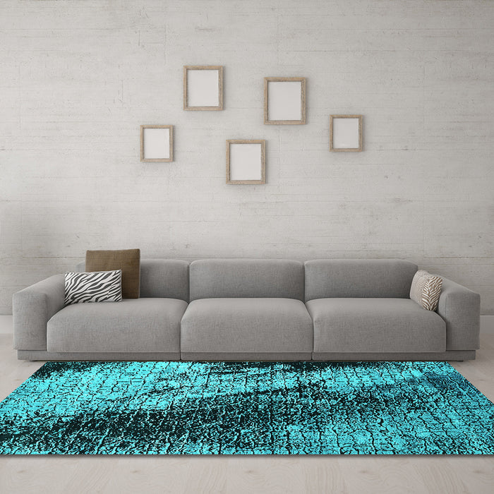 Machine Washable Oriental Turquoise Industrial Area Rugs in a Living Room,, wshurb2467turq