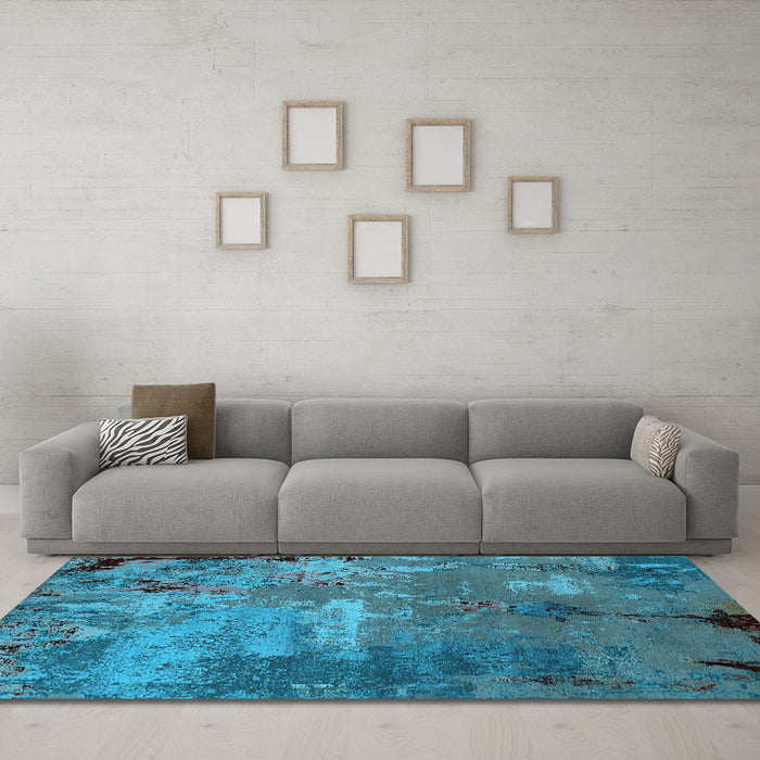 Machine Washable Oriental Light Blue Industrial Rug in a Living Room, wshurb2468lblu