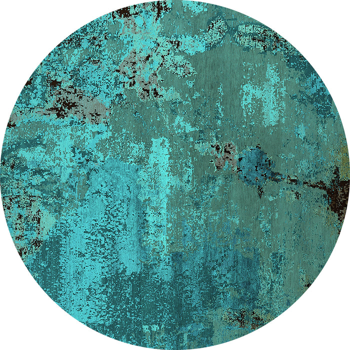 Round Machine Washable Oriental Turquoise Industrial Area Rugs, wshurb2468turq