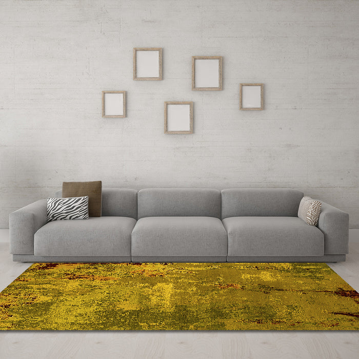 Machine Washable Oriental Yellow Industrial Rug in a Living Room, wshurb2468yw
