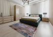 Mid-Century Modern Purple Oriental Rug in a Bedroom, urb2468