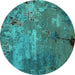 Round Oriental Turquoise Industrial Rug, urb2468turq