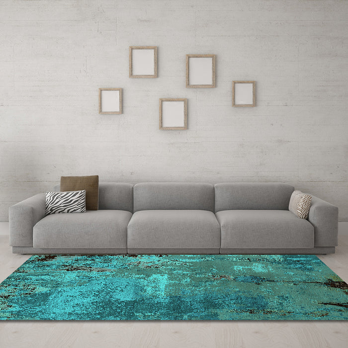 Machine Washable Oriental Turquoise Industrial Area Rugs in a Living Room,, wshurb2468turq