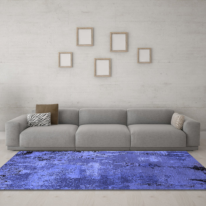 Machine Washable Oriental Blue Industrial Rug in a Living Room, wshurb2468blu