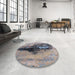 Round Machine Washable Industrial Modern Carbon Gray Rug in a Office, wshurb2469