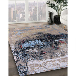 Mid-Century Modern Carbon Gray Oriental Rug in Family Room, urb2469