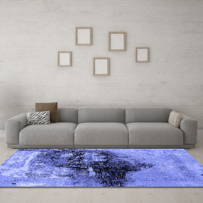 Machine Washable Oriental Blue Industrial Rug in a Living Room, wshurb2469blu