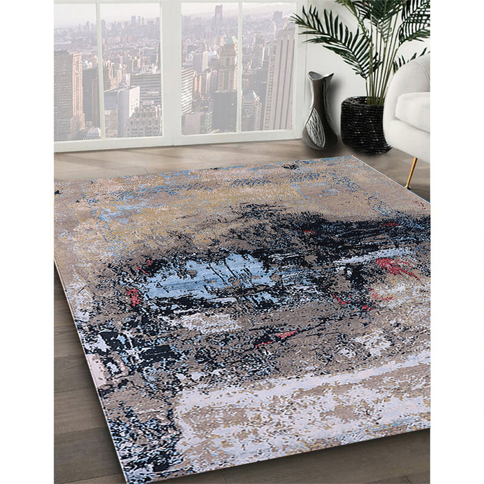 Mid-Century Modern Carbon Gray Oriental Rug in Family Room, urb2469