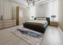 Mid-Century Modern Carbon Gray Oriental Rug in a Bedroom, urb2469