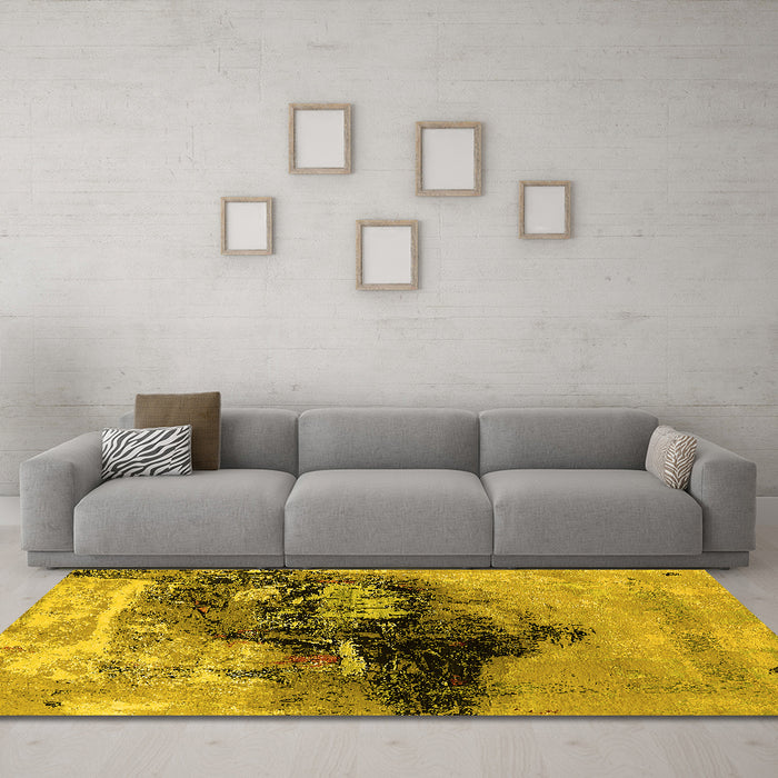 Machine Washable Oriental Yellow Industrial Rug in a Living Room, wshurb2469yw