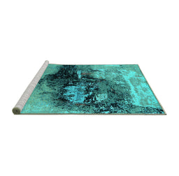 Sideview of Machine Washable Oriental Turquoise Industrial Area Rugs, wshurb2469turq