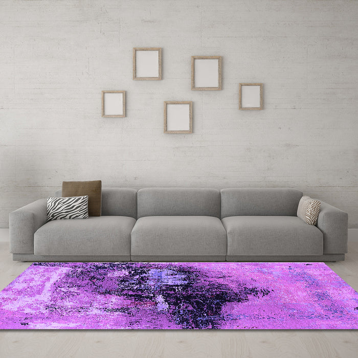 Machine Washable Oriental Purple Industrial Area Rugs in a Living Room, wshurb2469pur