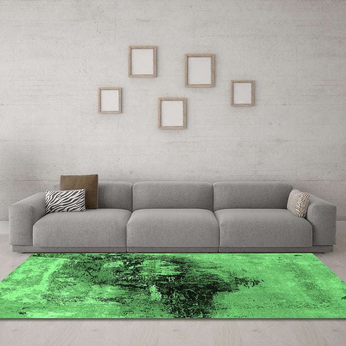 Machine Washable Oriental Emerald Green Industrial Area Rugs in a Living Room,, wshurb2469emgrn