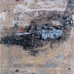 Square Mid-Century Modern Carbon Gray Oriental Rug, urb2469