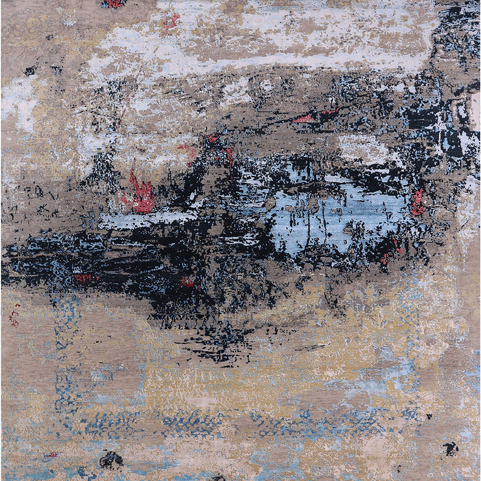 Square Mid-Century Modern Carbon Gray Oriental Rug, urb2469