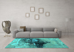Machine Washable Oriental Turquoise Industrial Area Rugs in a Living Room,, wshurb2469turq