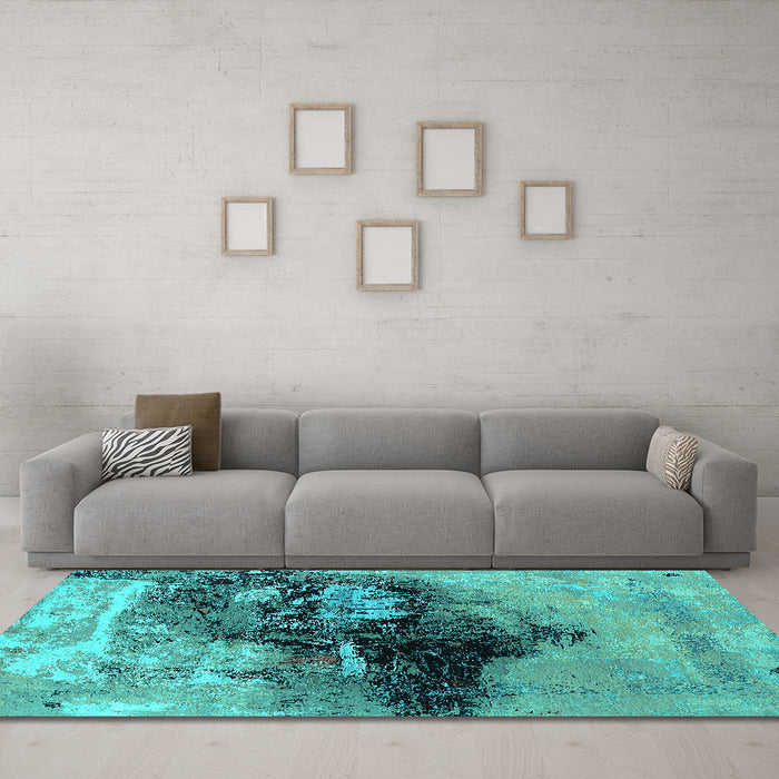 Machine Washable Oriental Turquoise Industrial Area Rugs in a Living Room,, wshurb2469turq