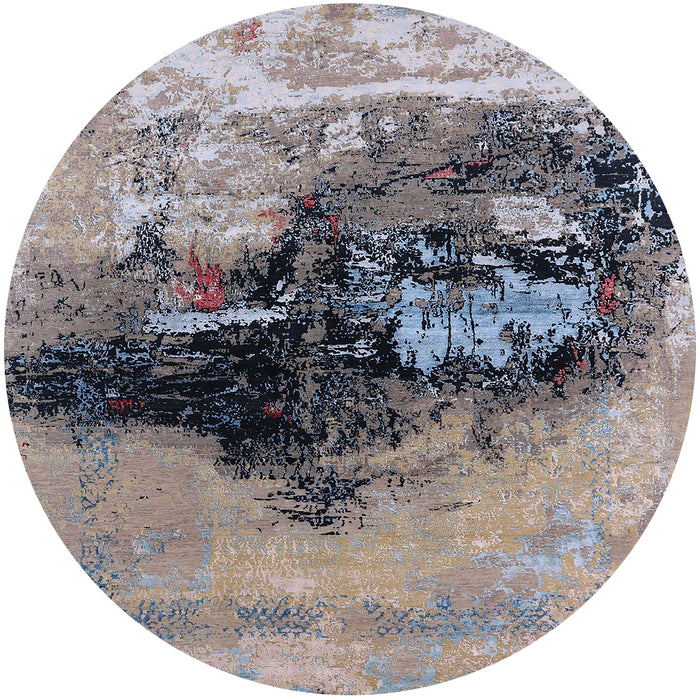 Round Mid-Century Modern Carbon Gray Oriental Rug, urb2469