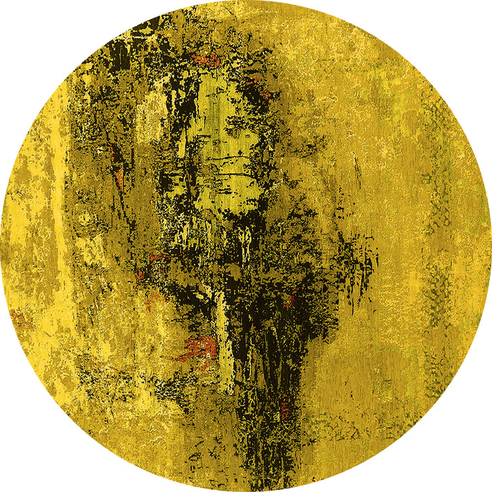 Round Machine Washable Oriental Yellow Industrial Rug, wshurb2469yw