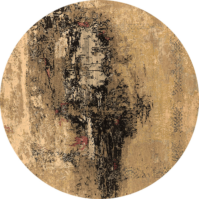 Round Machine Washable Oriental Brown Industrial Rug, wshurb2469brn