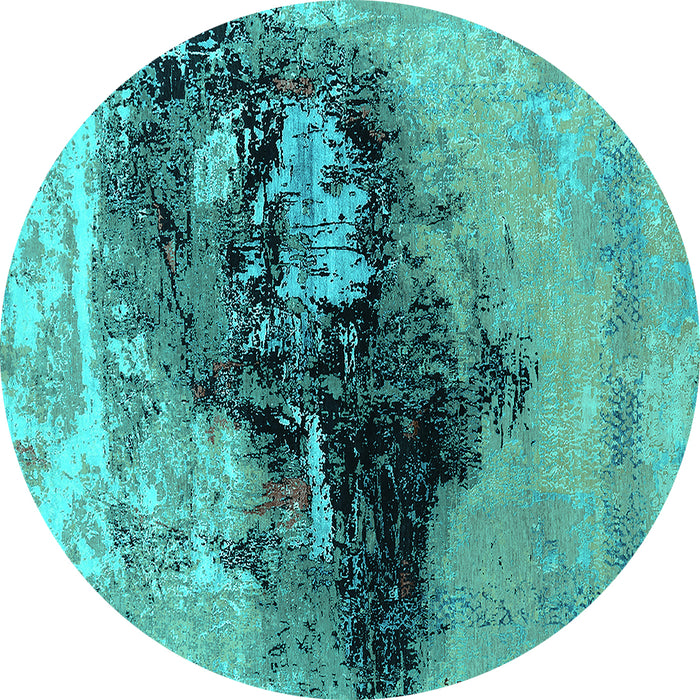 Round Machine Washable Oriental Turquoise Industrial Area Rugs, wshurb2469turq