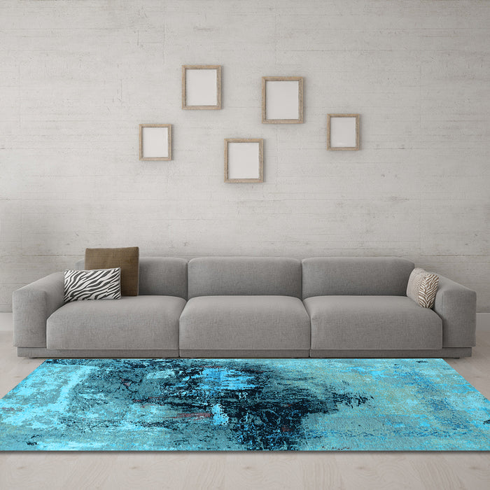 Machine Washable Oriental Light Blue Industrial Rug in a Living Room, wshurb2469lblu