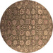 Round Machine Washable Oriental Brown Industrial Rug, wshurb2470brn