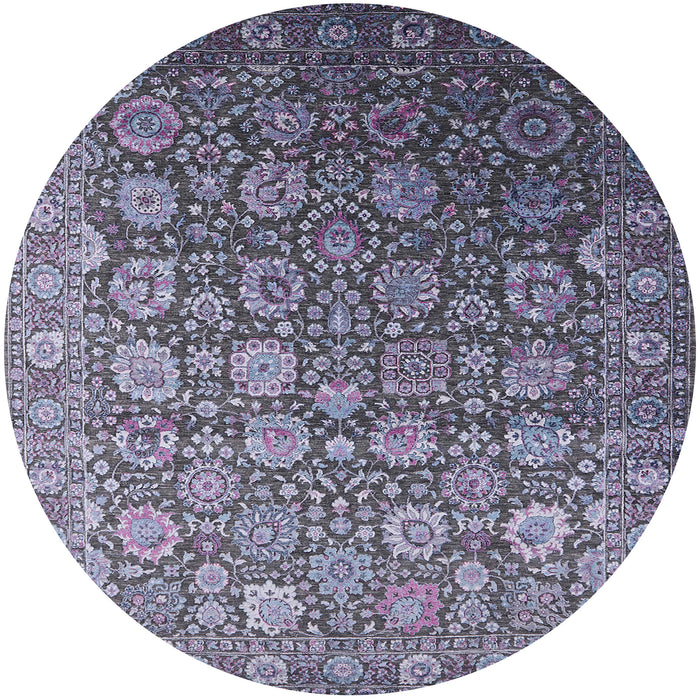 Round Mid-Century Modern Plum Purple Oriental Rug, urb2470