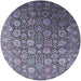 Round Mid-Century Modern Plum Purple Oriental Rug, urb2470