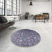 Round Mid-Century Modern Plum Purple Oriental Rug in a Office, urb2470